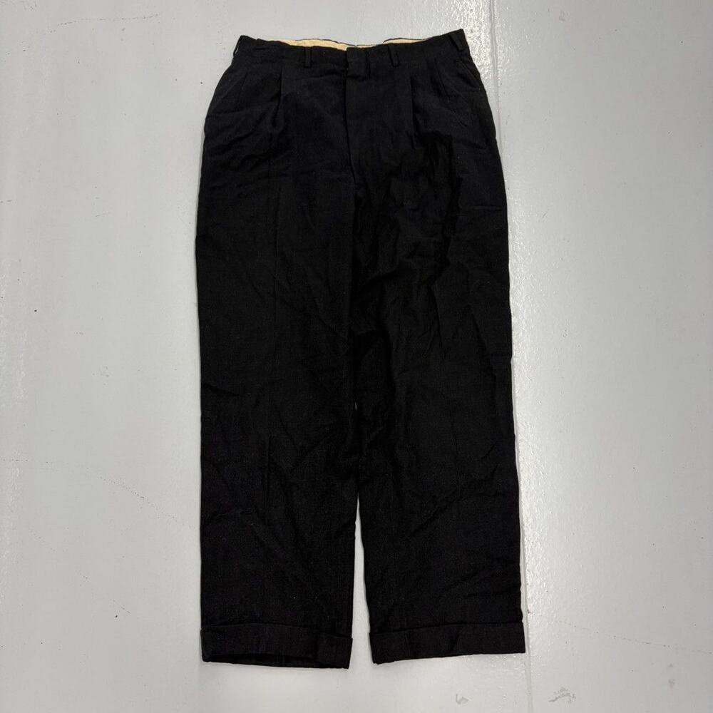 Vintage 50s Black Wool Pleated Wide Leg Trousers 33x29